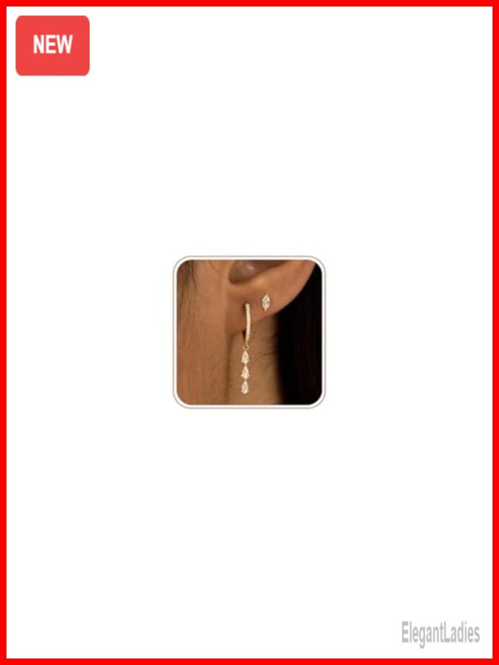 14k Gold Plated Huggie Hoop & Drop Dangle Earring Set Hypoallergenic Cubic